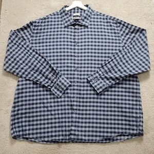 Jos A Bank Shirt Men 4X Blue Plaid Cotton Stretch Tailored Fit Pleated Button Up